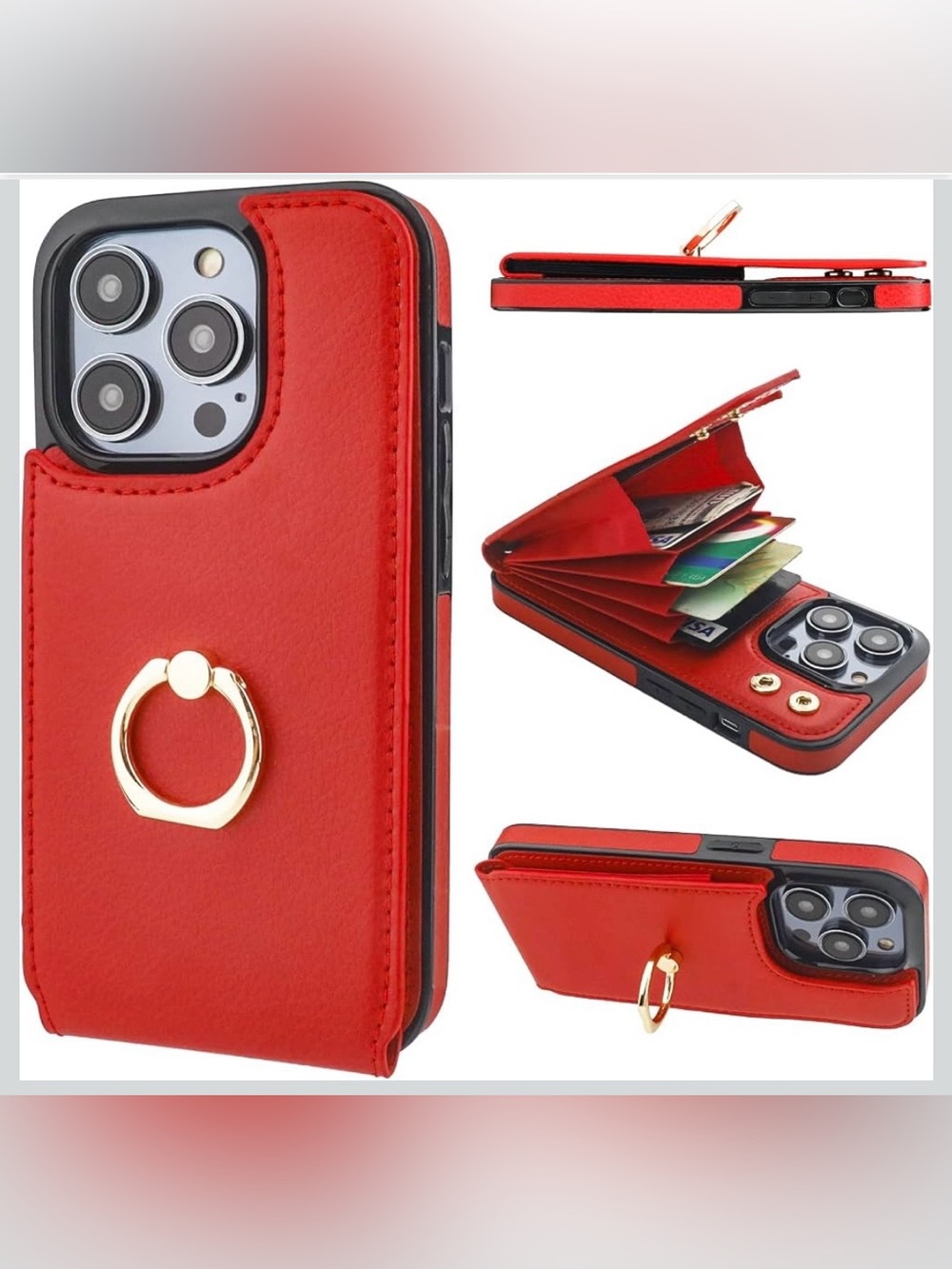 Folosu Compatible with iPhone 14 Pro Case Wallet with Card Holder, 360°Rotation